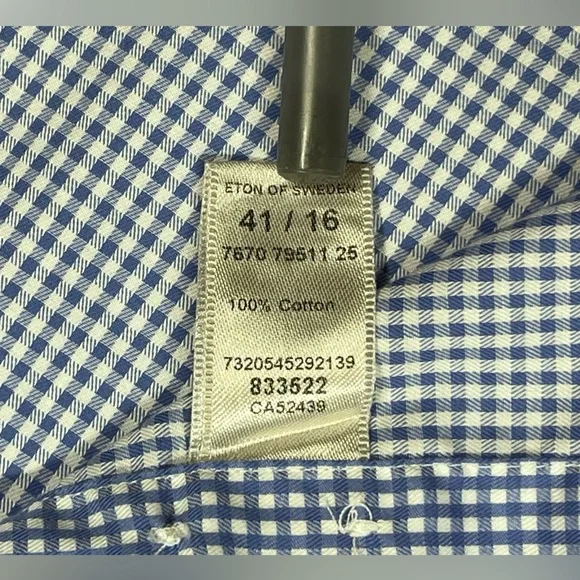 Eton Men’s Blue & White Slim Fit Long Sleeve Dress Shirt. Size 41 / 16 - Medium - Picture 11 of 13